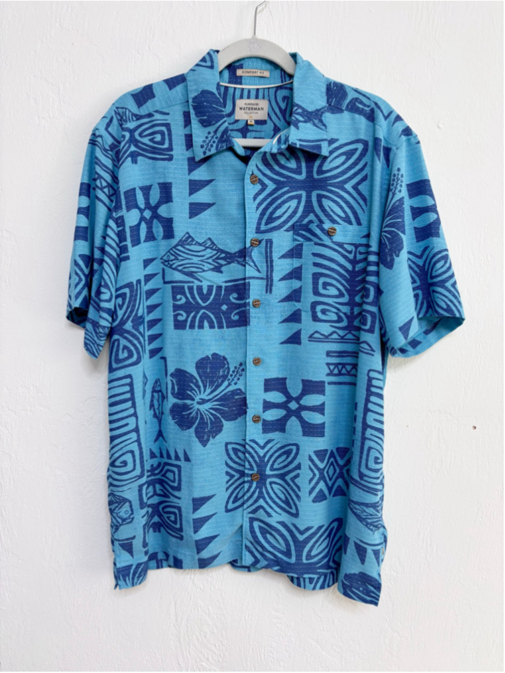 Men's Quiksilver Blue Navy Waterman Collection Casual Button Down Shirt M Modal